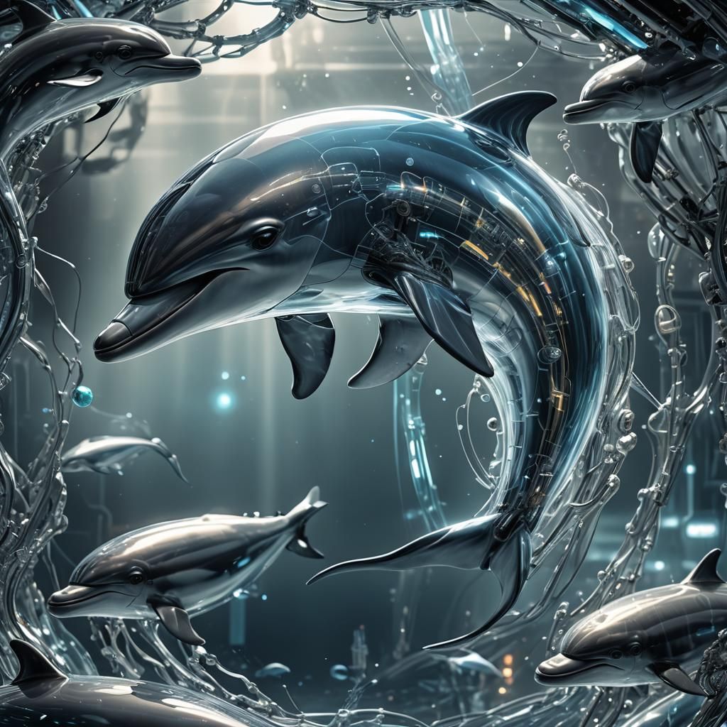 Transparent Cyberpunk Dolphin X-Ray with Light Effects