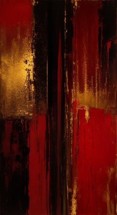 Abstract Red and Gold Expressionist Composition