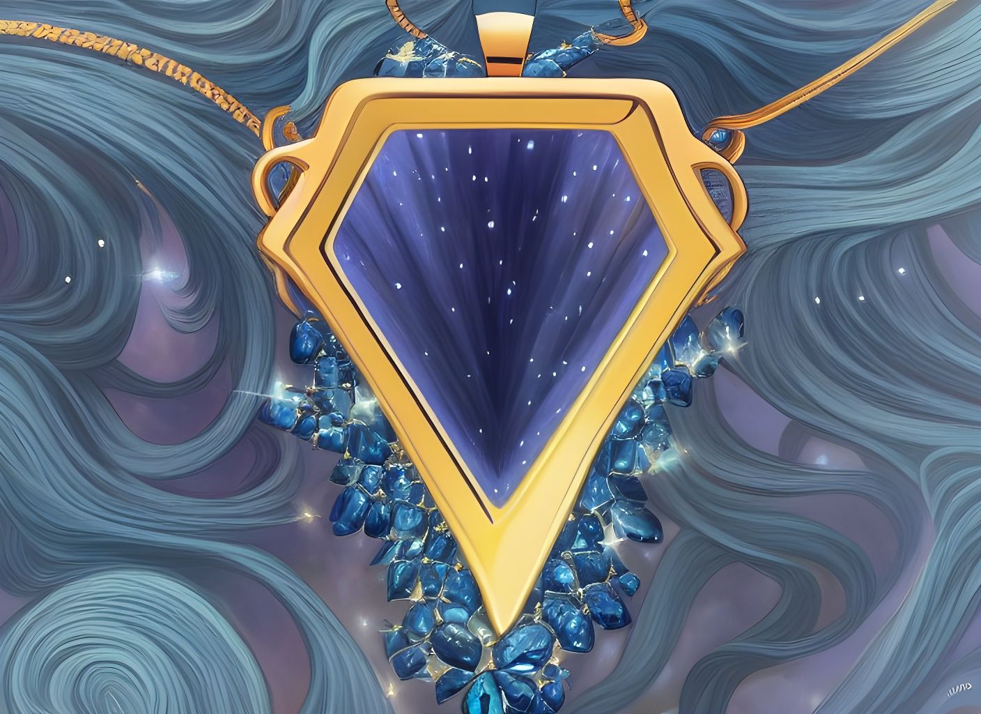 Sapphire Necklace Digital Artwork in Tarot Card Style