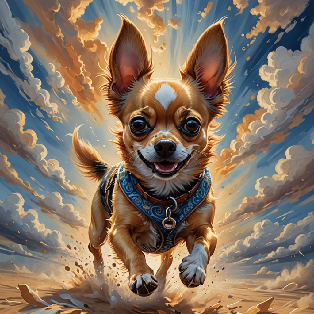 Falling Chihuahua Dog: Detailed Digital Art