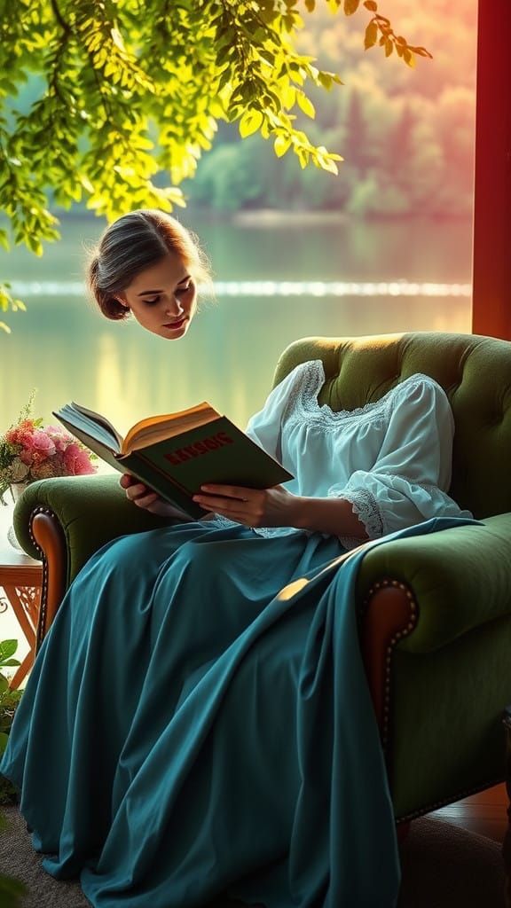 Ethereal Reading Nook by a Serene Lake in Hudson River Style