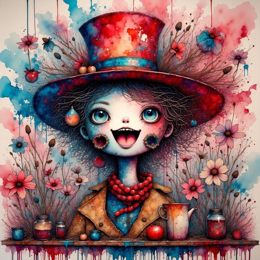 Vibrant Lone Star Surrealist Artwork in Red and White