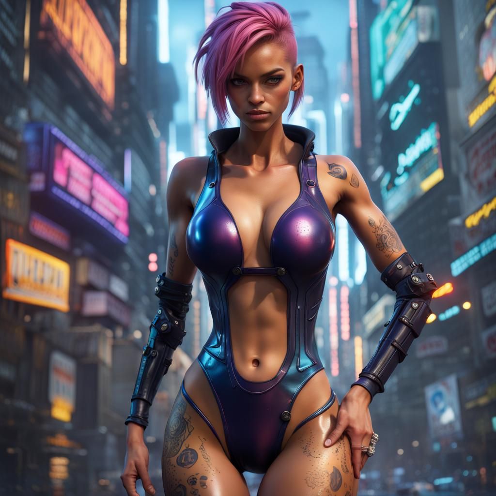 Cyberpunk Woman in Latex Swimsuit