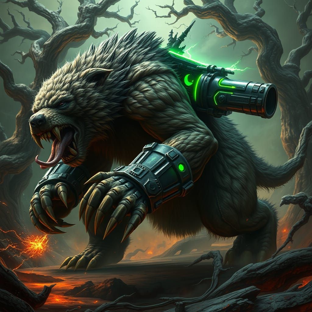 Cyberpunk Demon Stalks Gothic Landscape