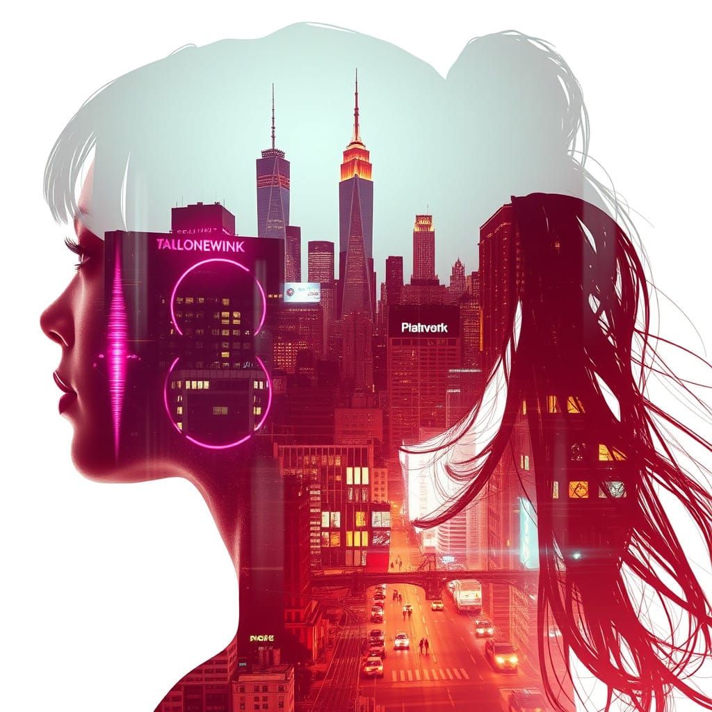 Cyberpunk Cityscape in the Shape of a Woman's Head