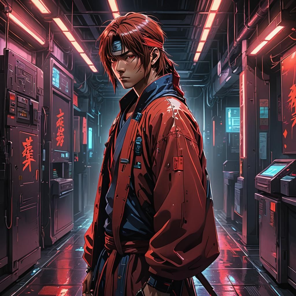 Rurouni Kenshin in Cyberpunk Anime Style