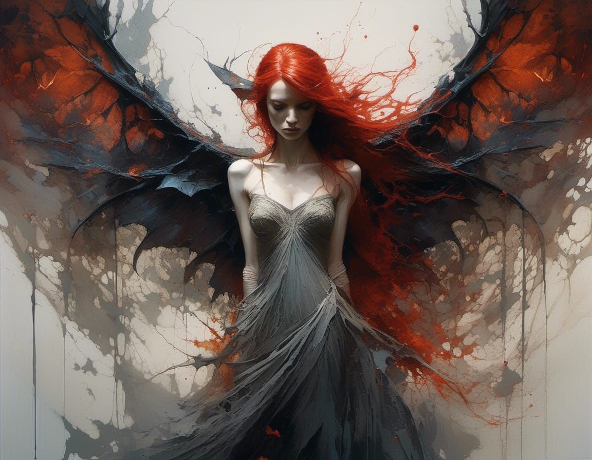 Detailed Skeletal Deity with Red Hair and Wings