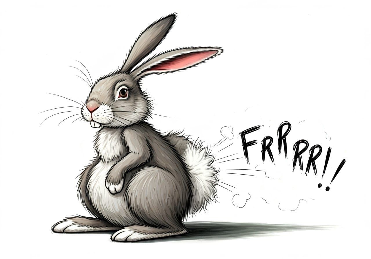 Funny Farting Rabbit Caricature with Intricate Details