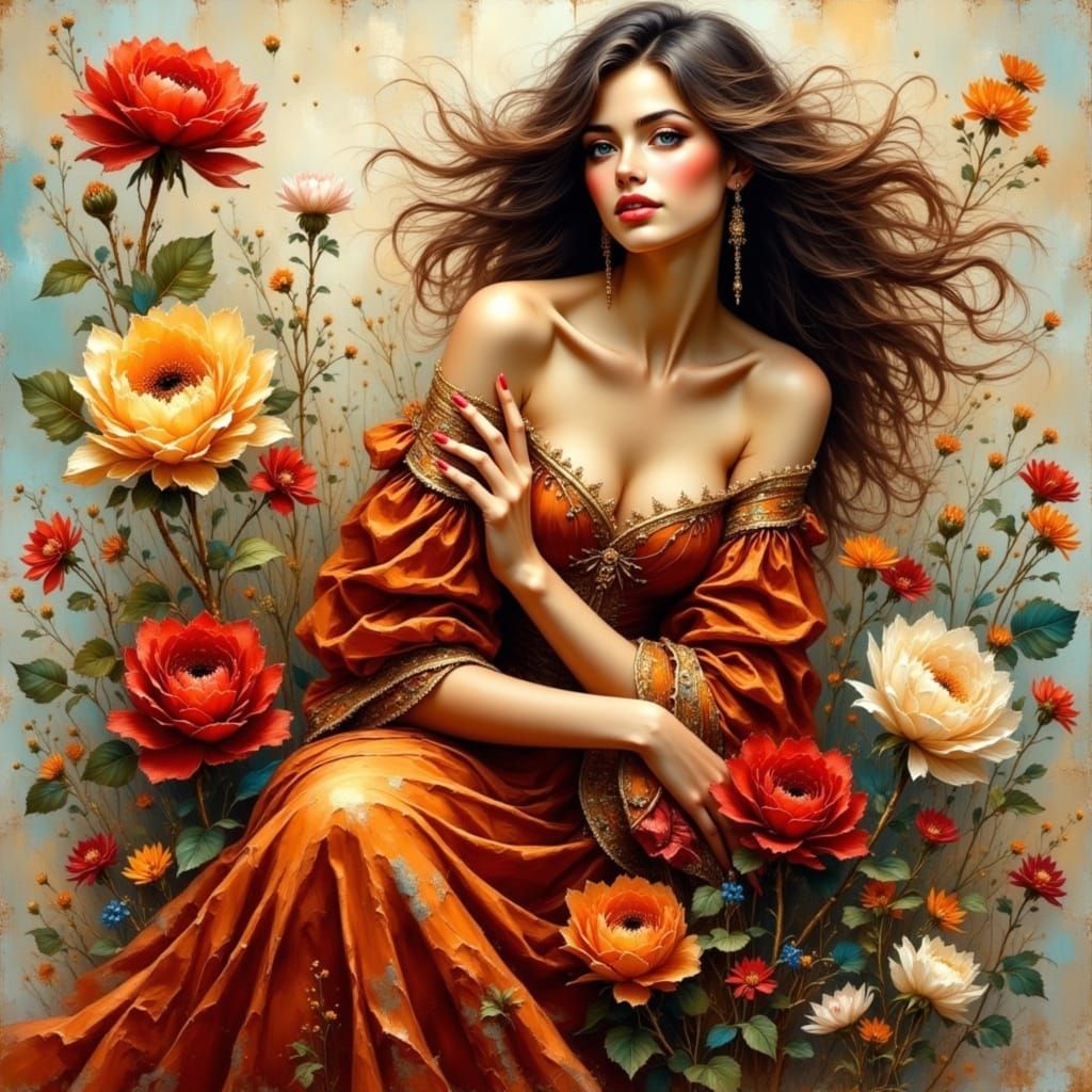 Beautiful Woman in Turquoise Dress: Digital Art