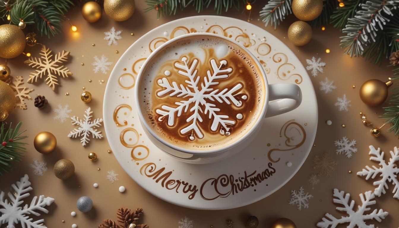 Festive Christmas Latte Still Life with Neon Lights