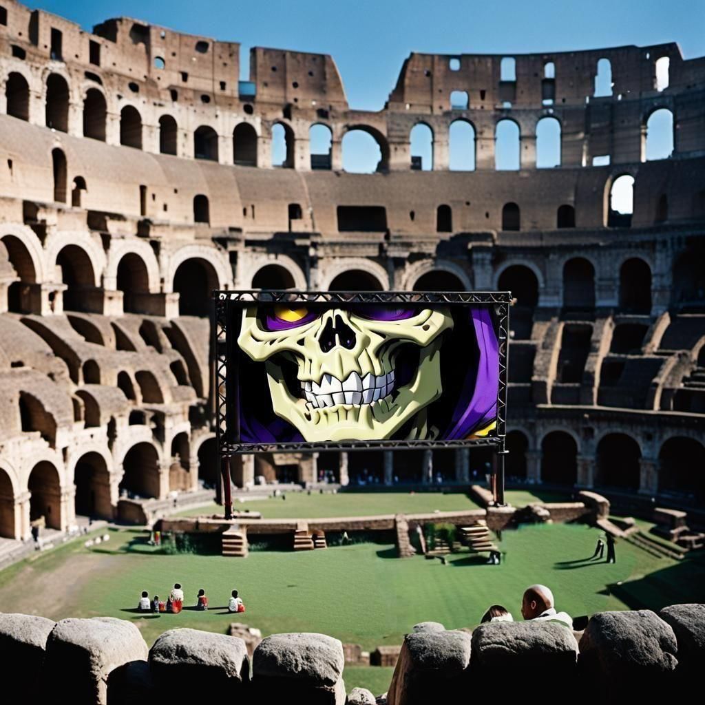 Distant Crowd Watches TV: Photorealistic Kodak Ektar