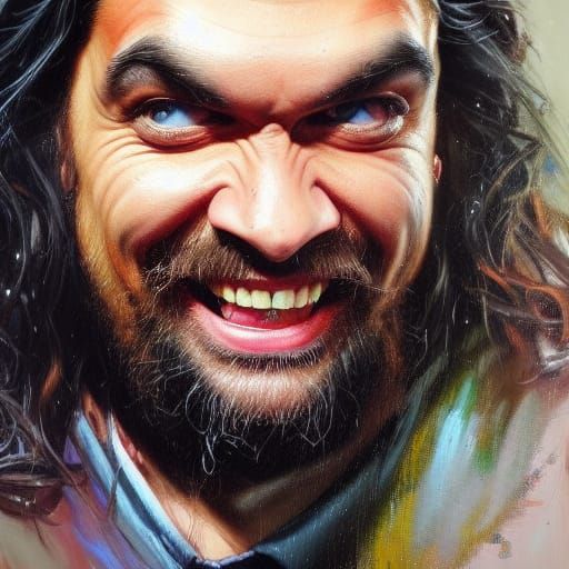 Mr. Bean and Jason Momoa Hybrid, Oil Painting