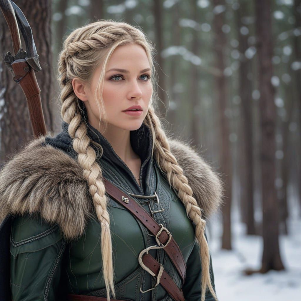 Cyberpunk-Inspired Warrior Goddess in Winter Wonderland