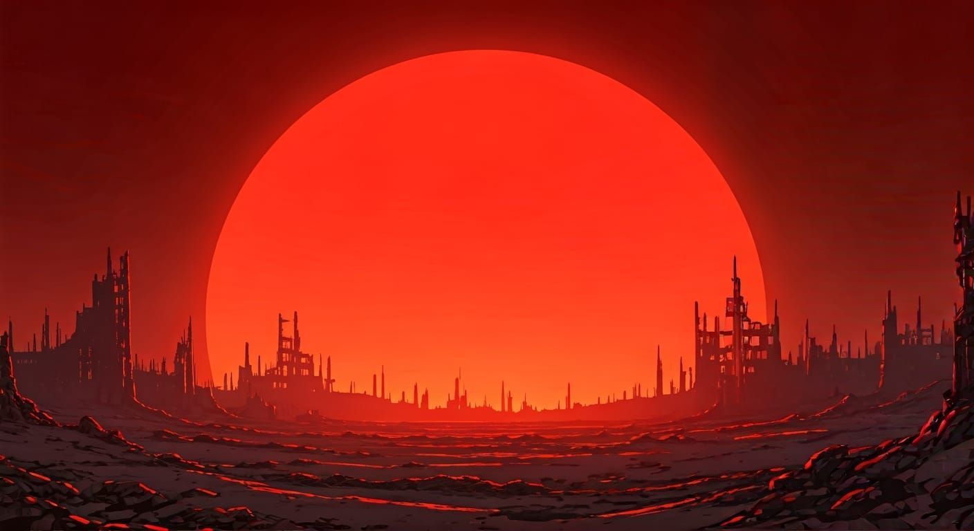 Apocalyptic Wasteland Sunrise in Dystopian Style