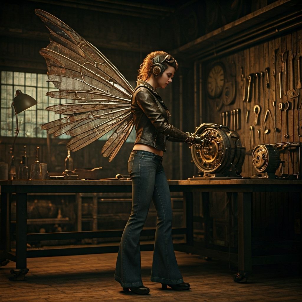 Steampunk Mechanic Fairy Tinkering in Workshop