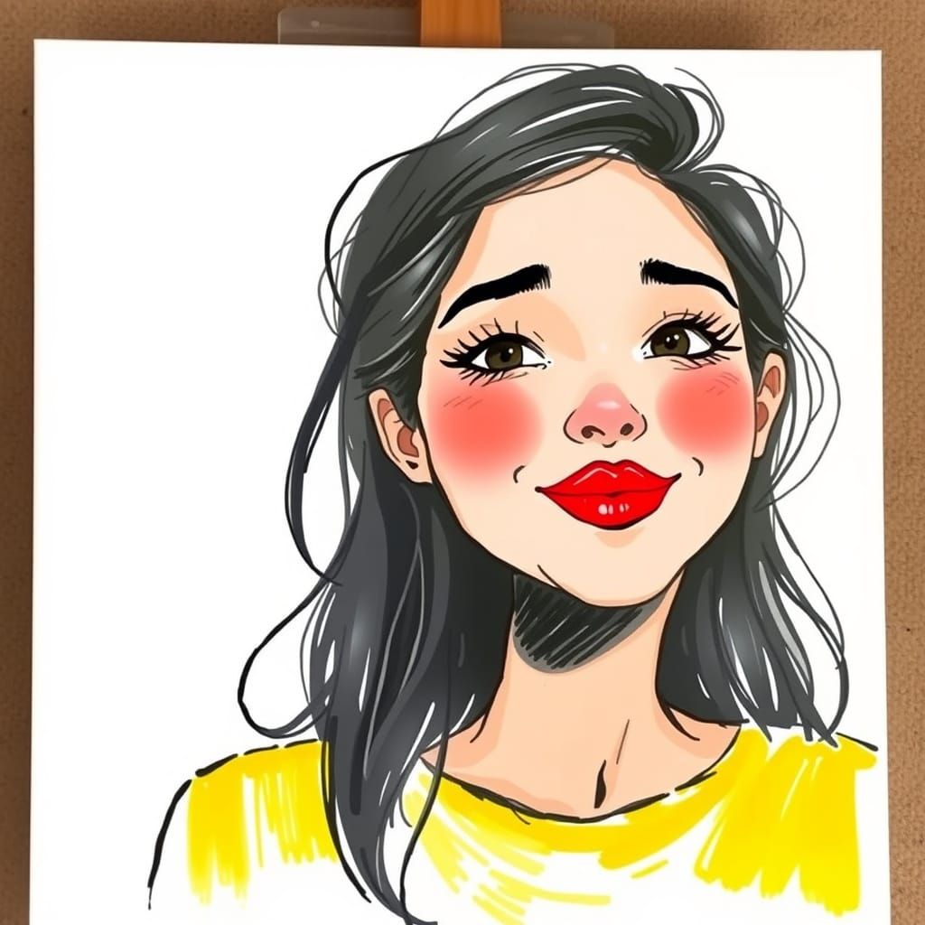 Whimsical Woman Blows Kiss in Soft Brushstrokes