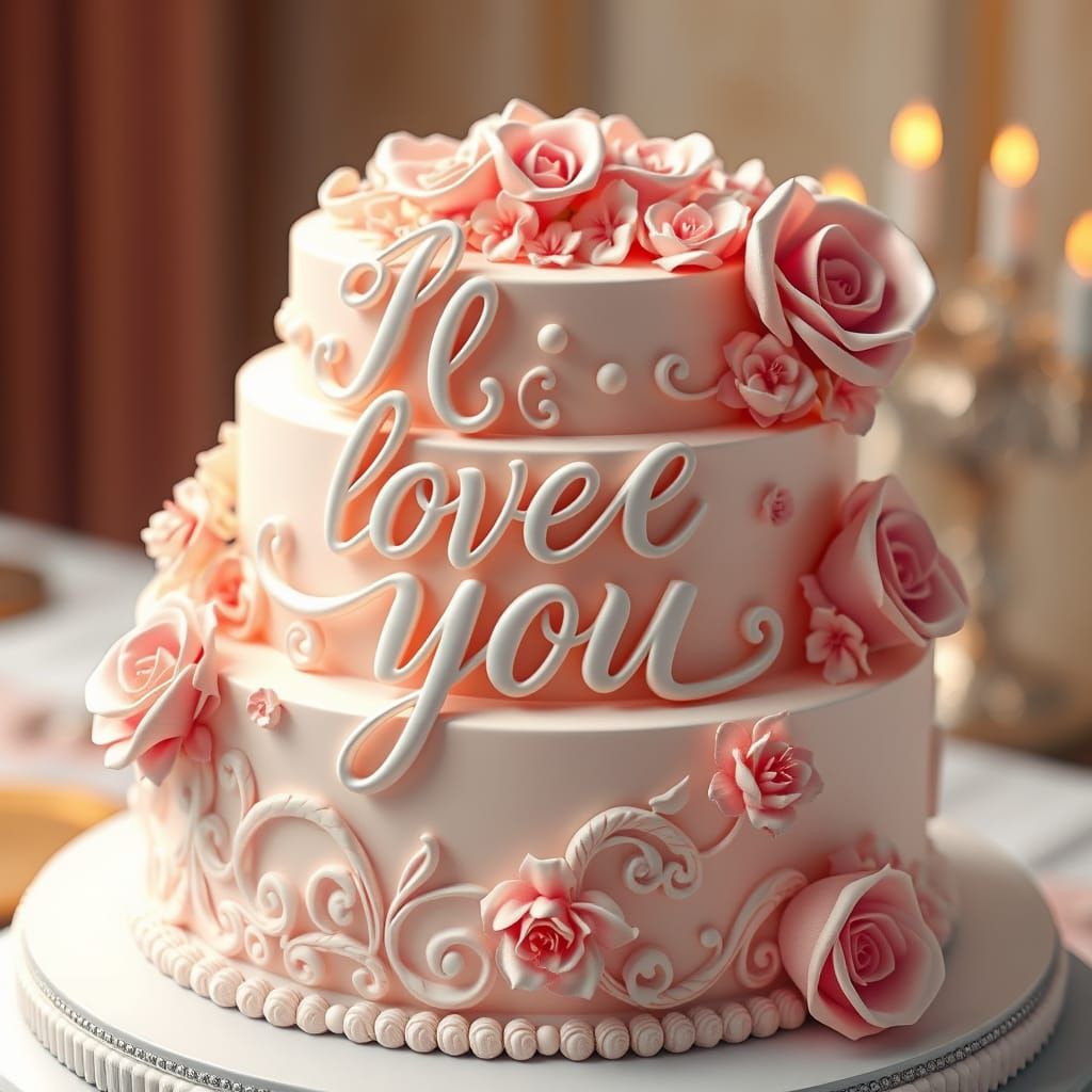 Romantic, 3D Anime Cake with Elegant Calligraphy