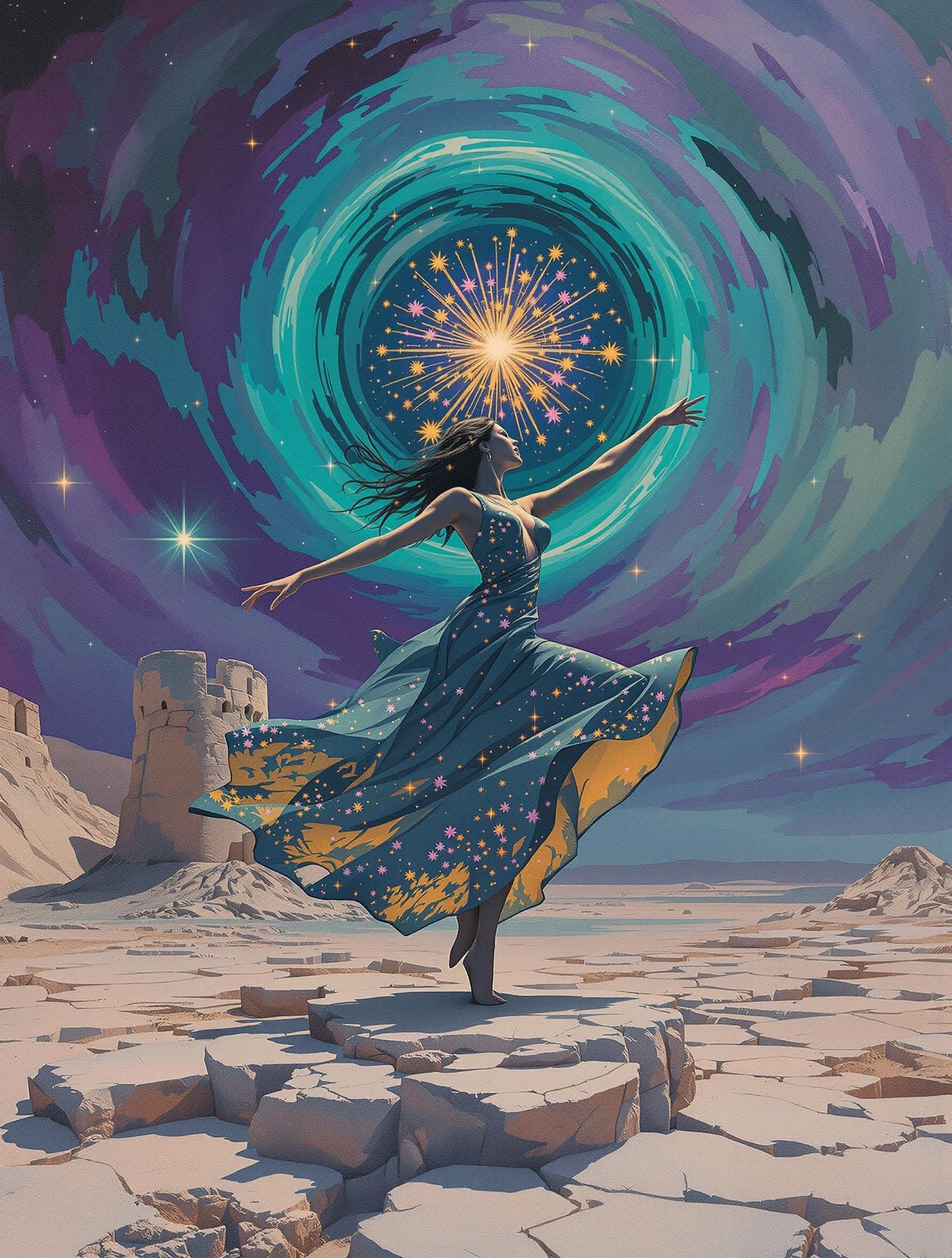 Dance of the Starburst in Vibrant Digital Painting