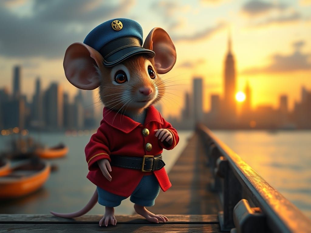 Adorable Fievel Mousekewitz Stands on New York Pier at Sunri...