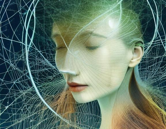 Woman Reflecting in Forest, Detailed Watercolor Painting