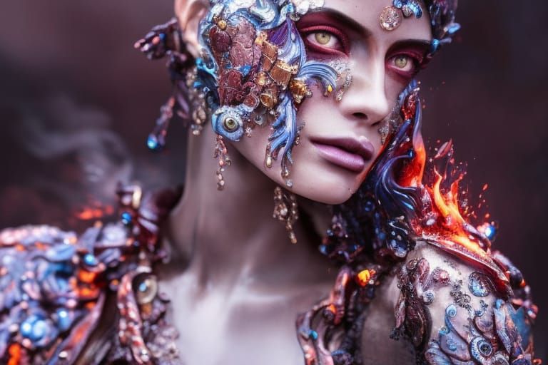 Fiery Female Elemental Portrait in Photorealistic Style