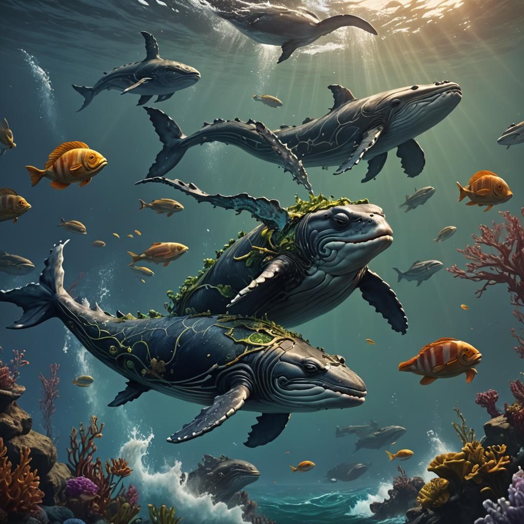 Whale Frog Swimming: Detailed Fantasy Concept Art