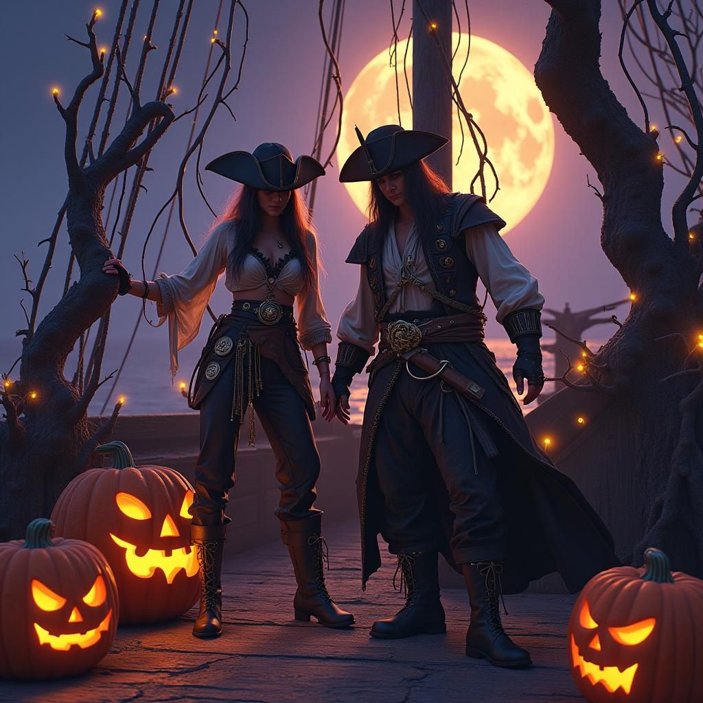 Pirates Celebrate Halloween in Art Nouveau Style