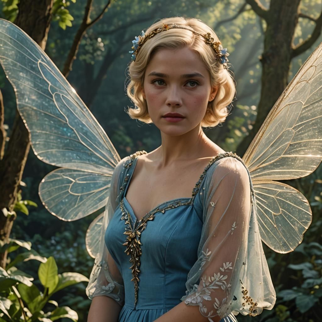 Elegant Blue Fairy in Forest, Cinematic Lighting