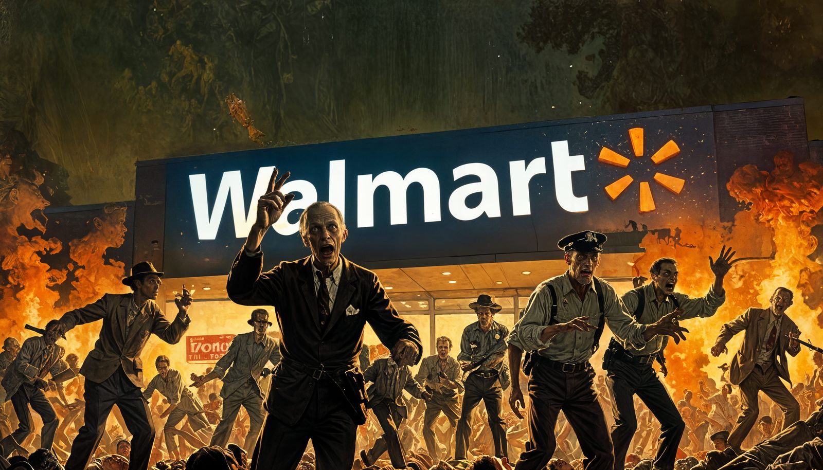 Black Friday Zombie Mob in Rockwell Style