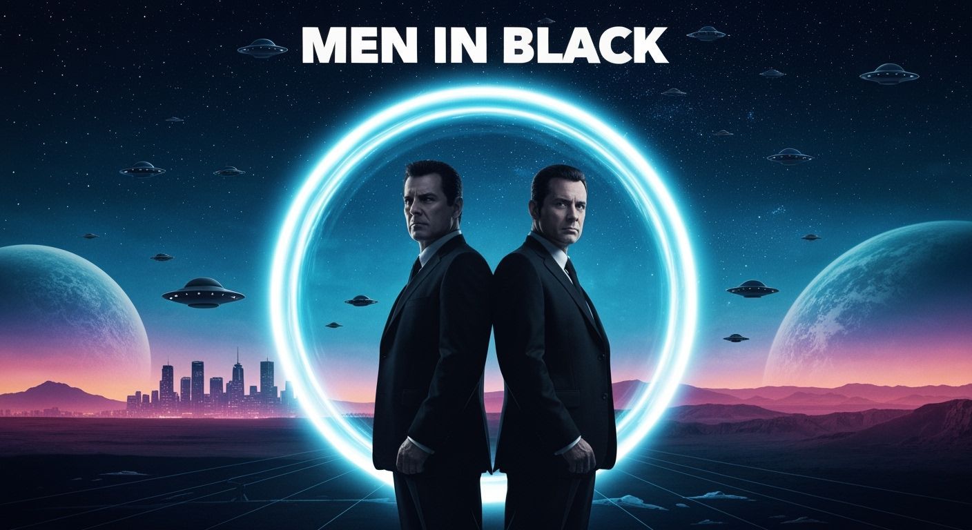 MIB Movie Poster: Agents Under Starry Sky with UFOs