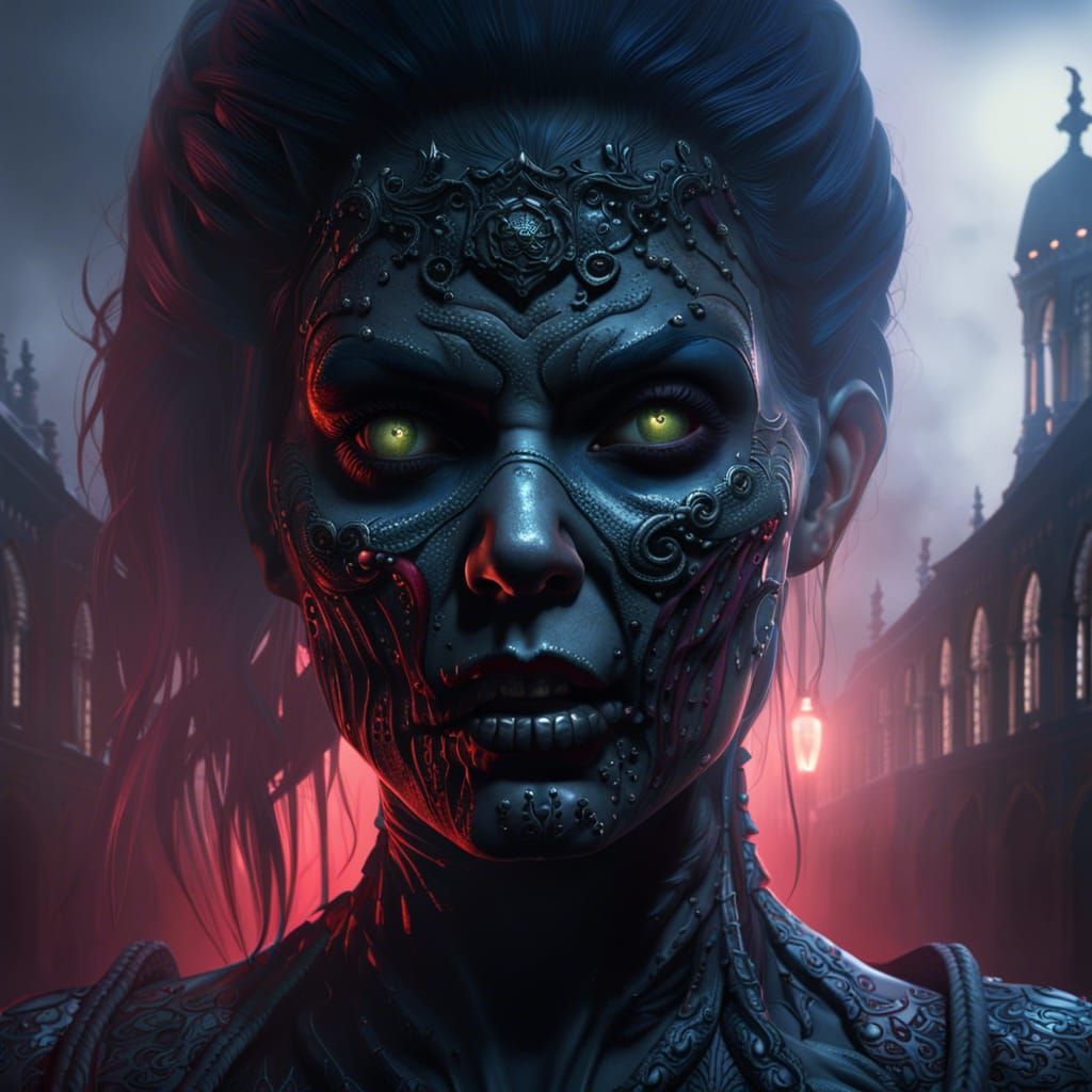 Hyperrealistic Zombie Woman in Dark Dystopian Style