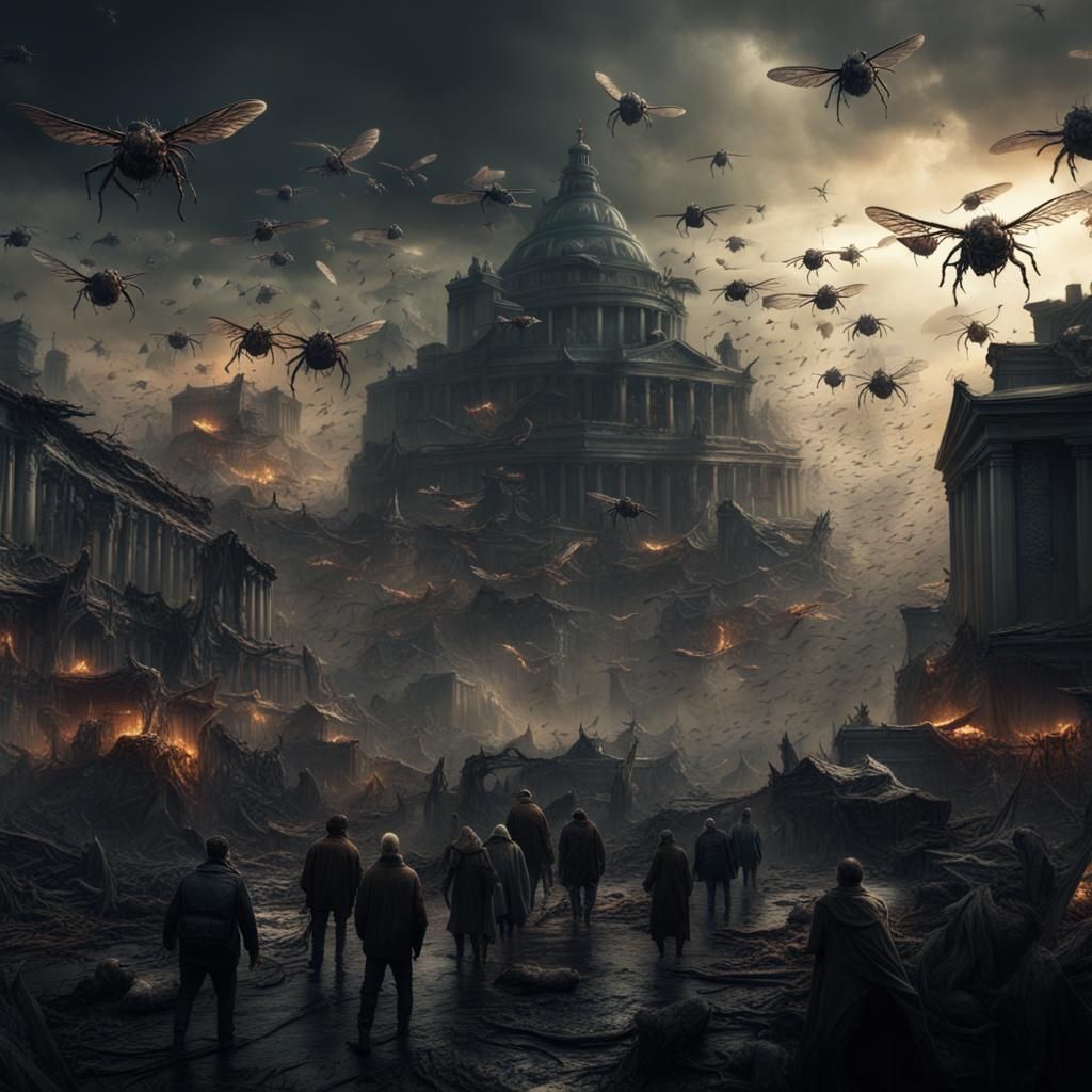 Dramatic Horror Swarm in Digital Matte Painting