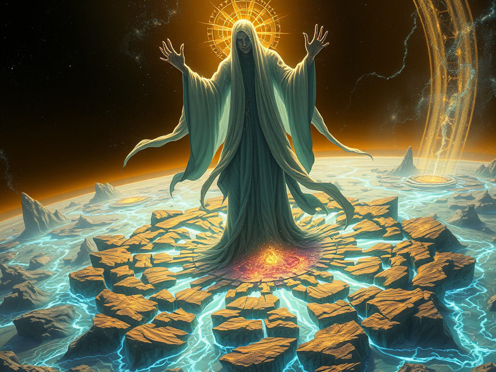 Ethereal Being Shapes Landscape in Fantasy Art Style