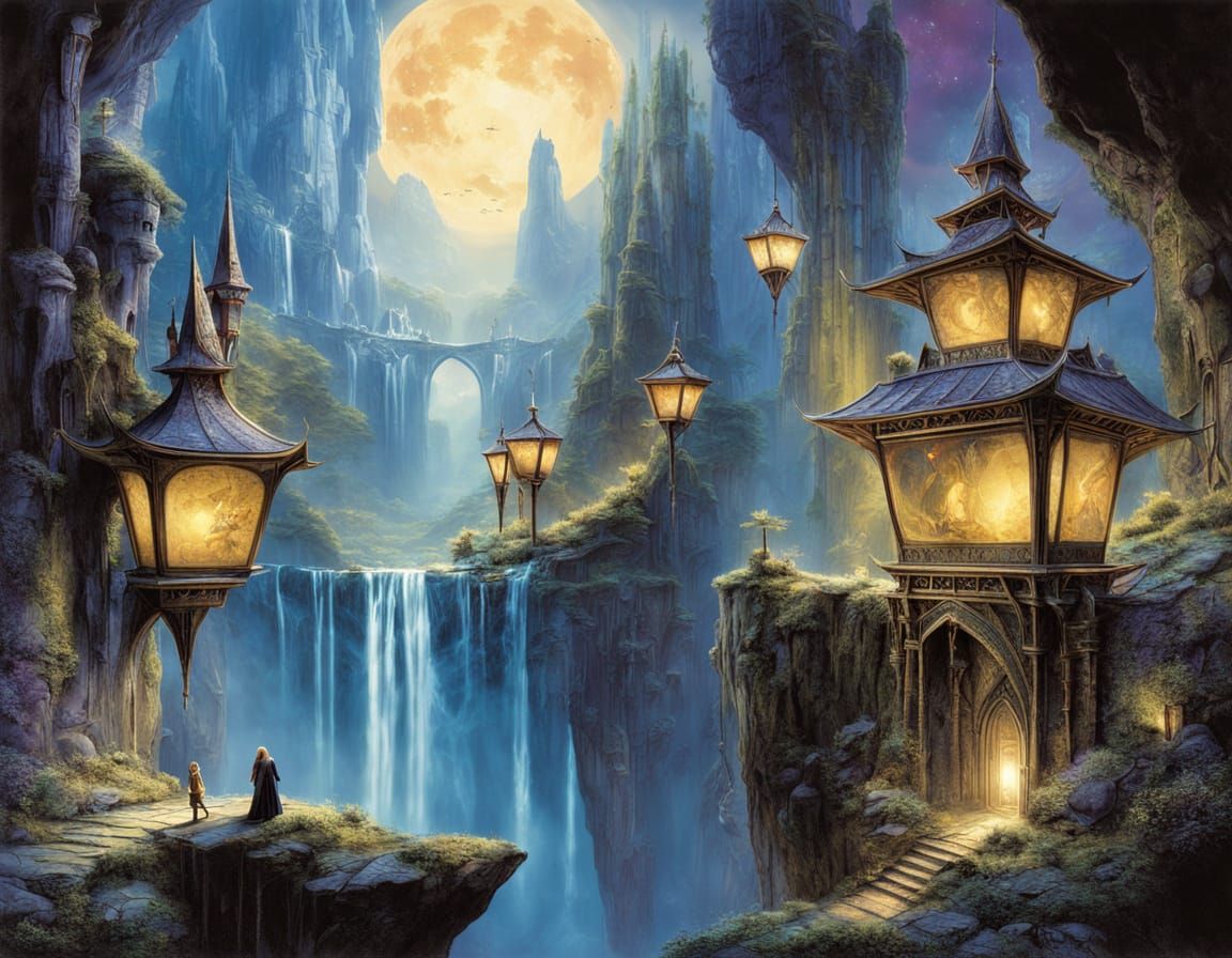 Elven City Carved into Cliffside: Art Deco Fantasy