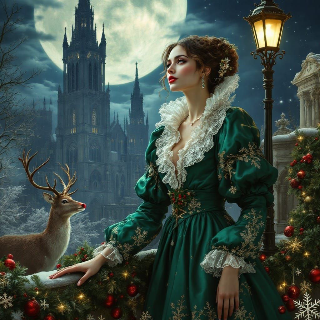 Regal Woman in Renaissance Christmas Scene
