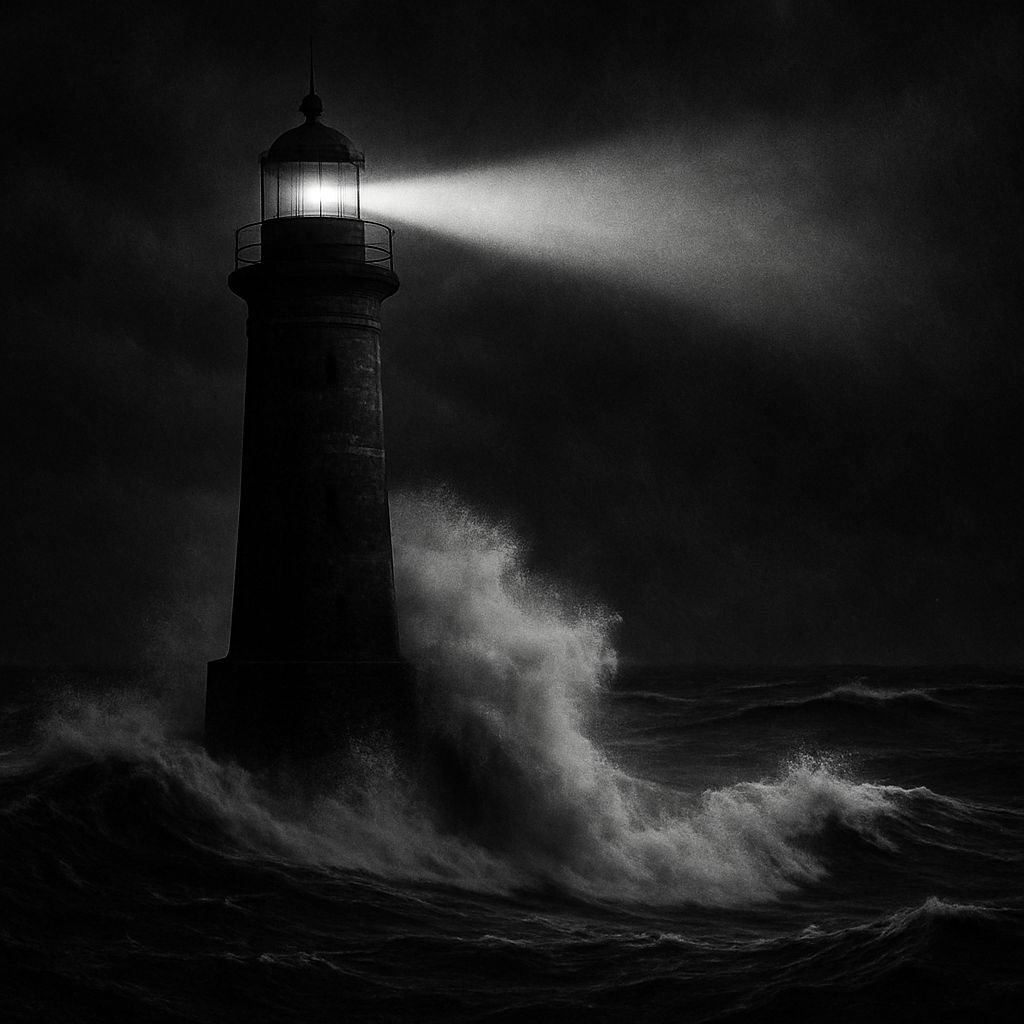 Lighthouse Against Stormy Sea in Monochrome Photography Styl...