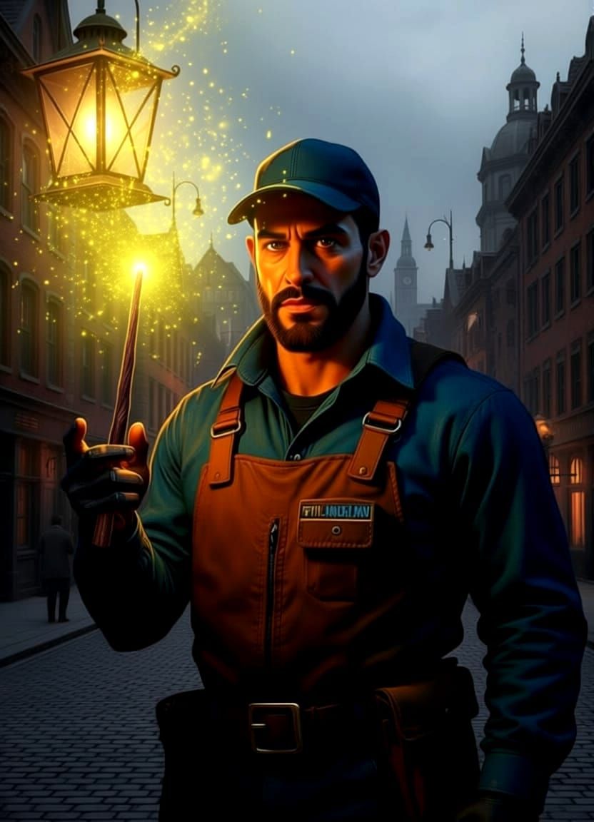 Magical Lamplighter in Cinematic Portrait
