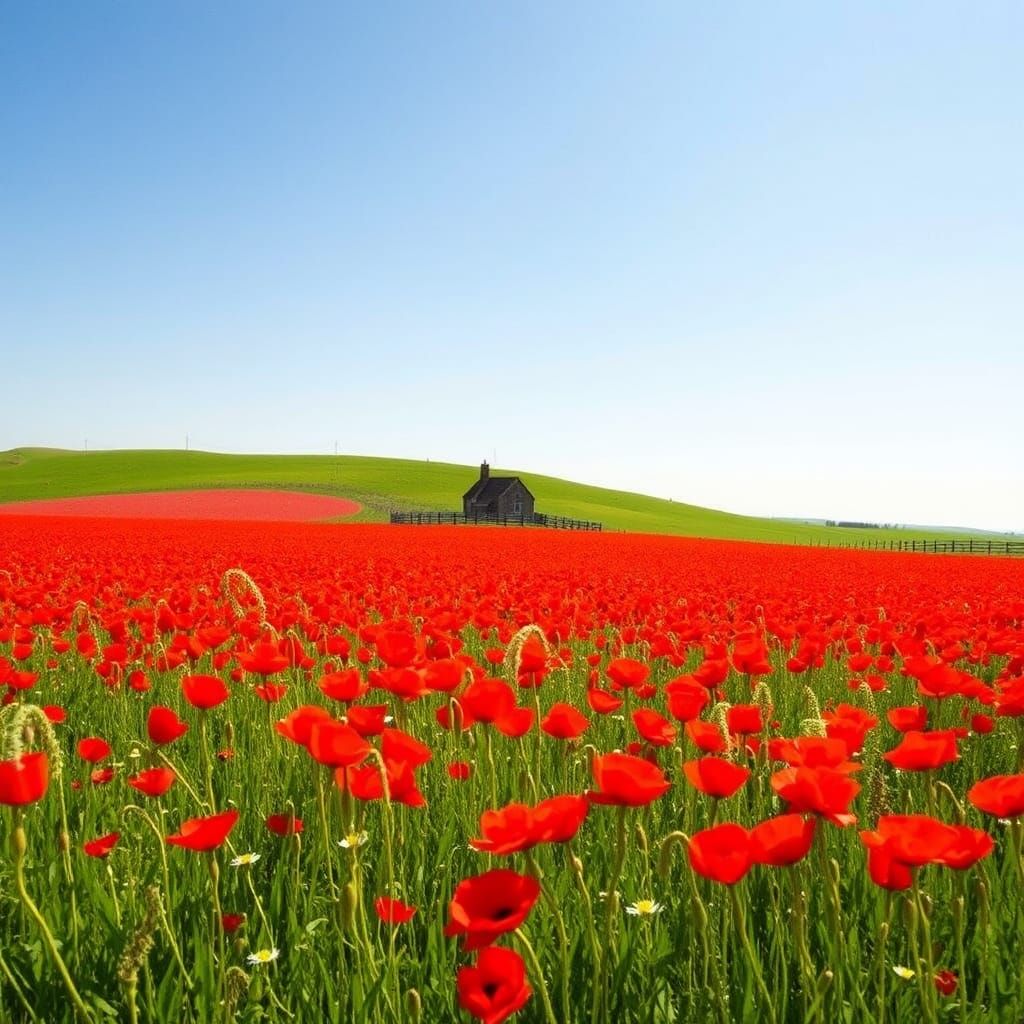 Vibrant Red Poppy Field Under a Blue Sky