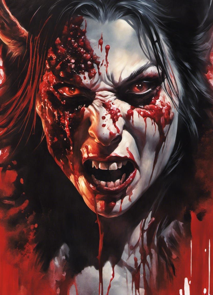 Feral Horror Hybrid Portrait in Splatterpunk Style