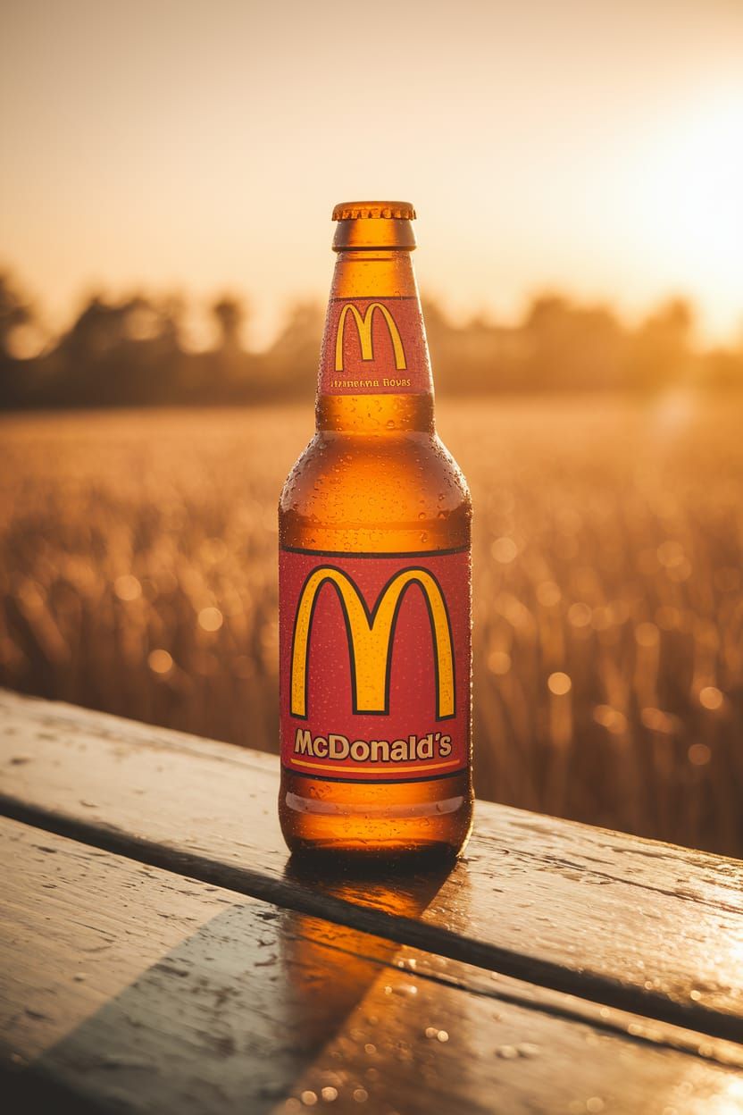 Mcdonald's Branded 40 oz Beer Bottle in Wheat Field