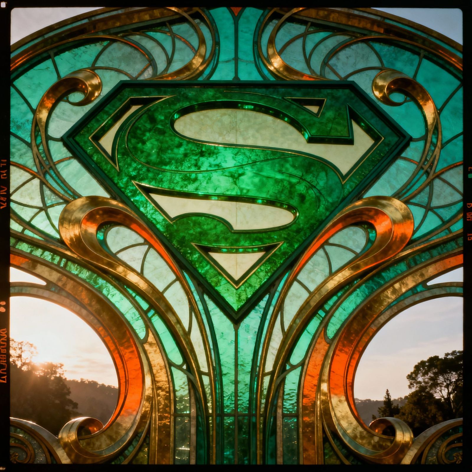Art Nouveau Superman Symbol in Cinematic Style