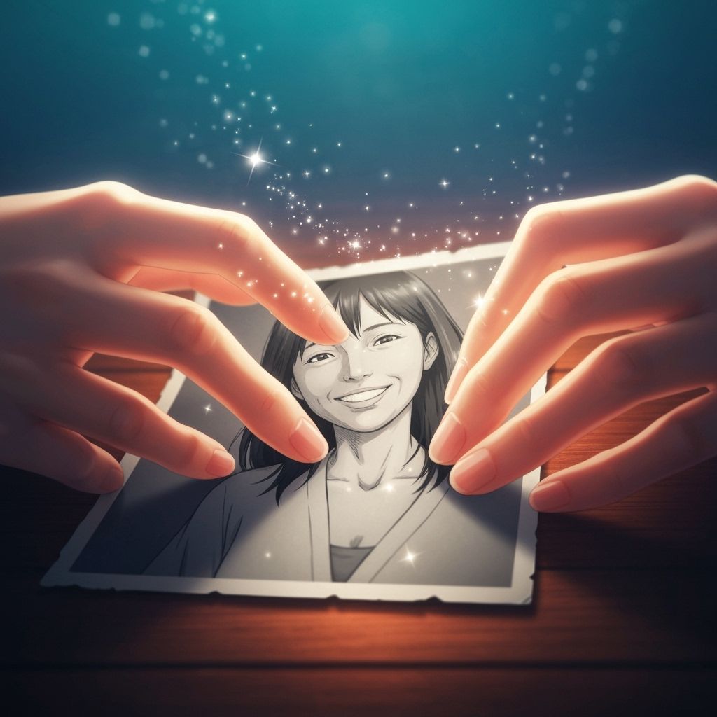 Close-Up of Hands Touching Old Photo, Anime Style