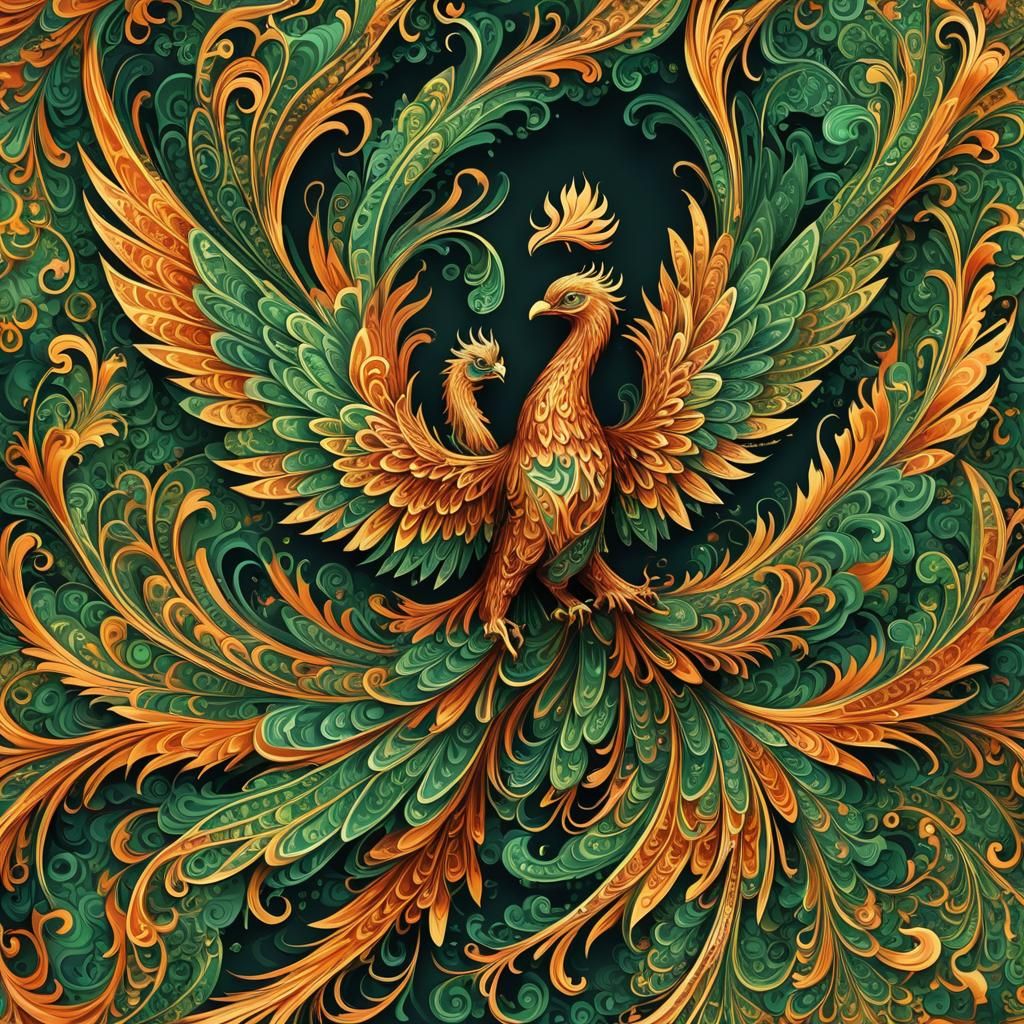 Fiery Phoenix Illuminates the West: Abstract Fractal Art