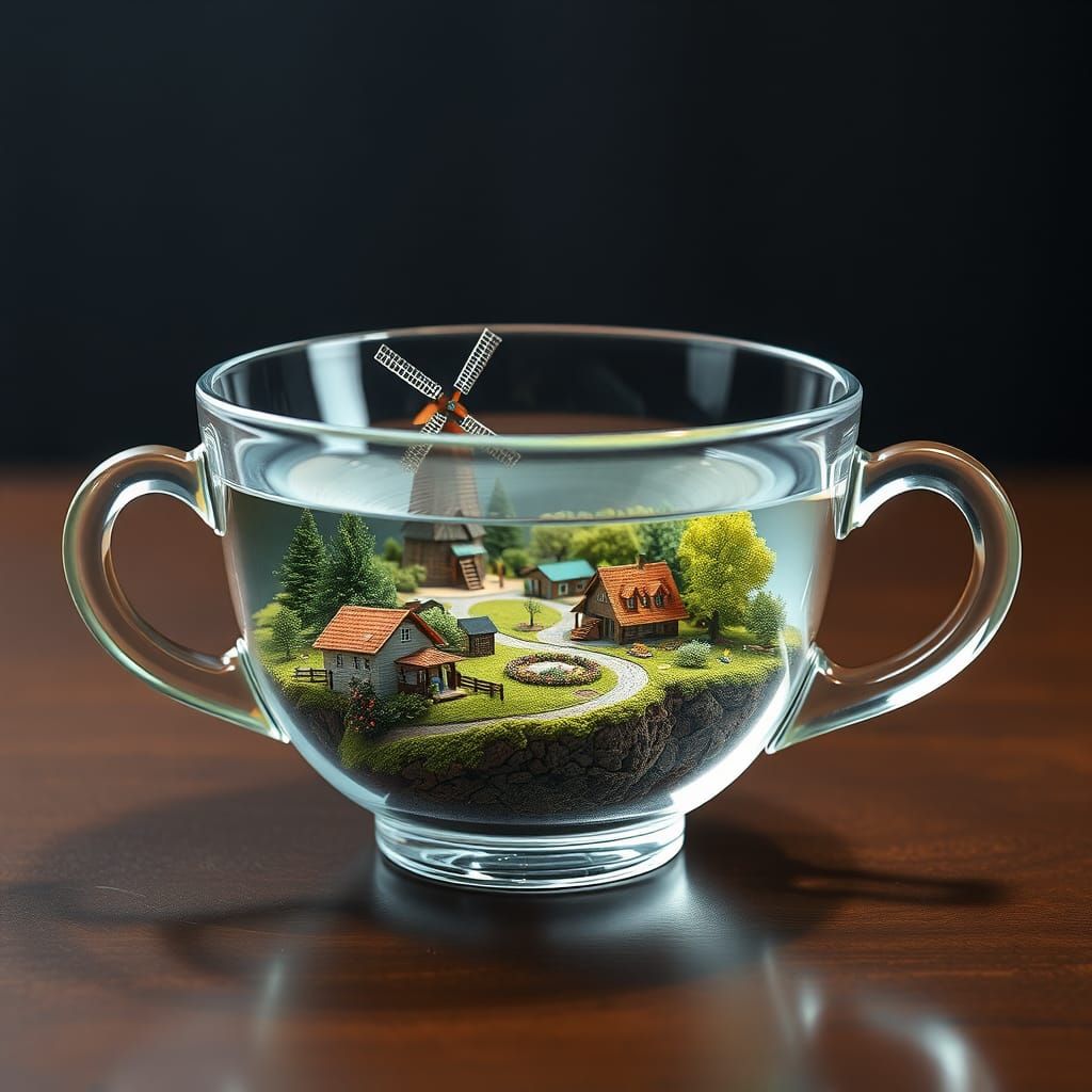 Miniature Village Inside Crystal Teacup