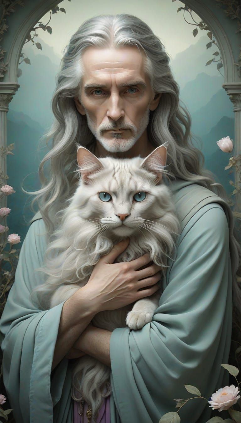 Create a surreal portrait of an old Male with ethereal beaut...