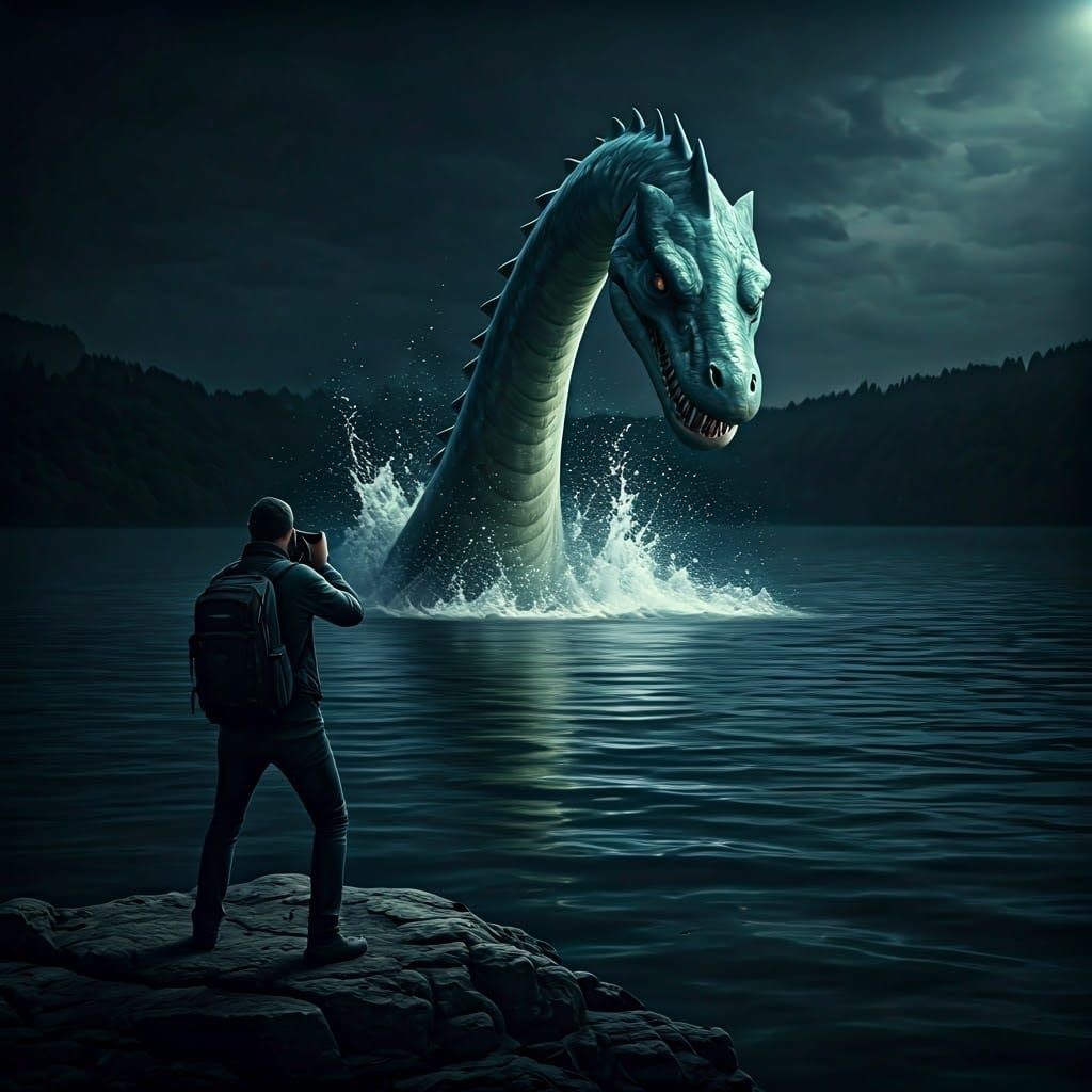 Eerie Loch Ness Monster Emerges at Night