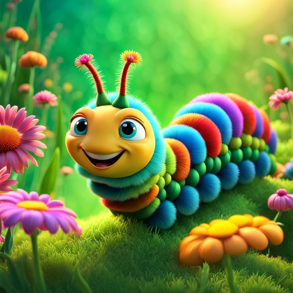 Joyful Caterpillar in Fairy Tale Style