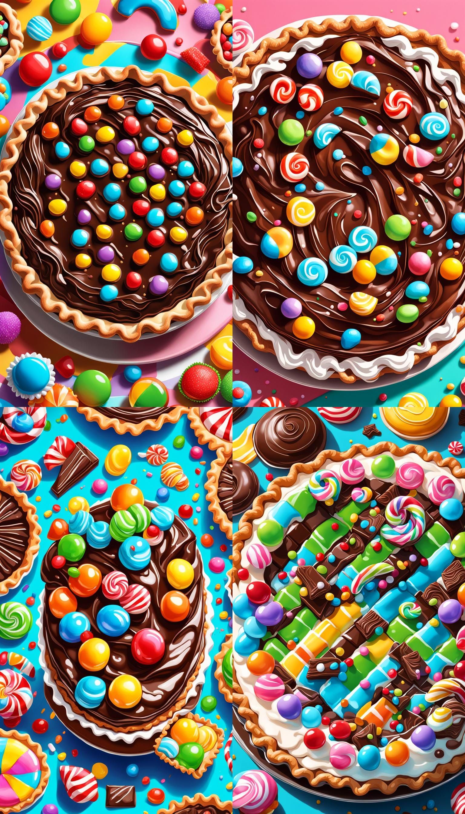 Whimsical Chocolate Pie in Candy Art Style