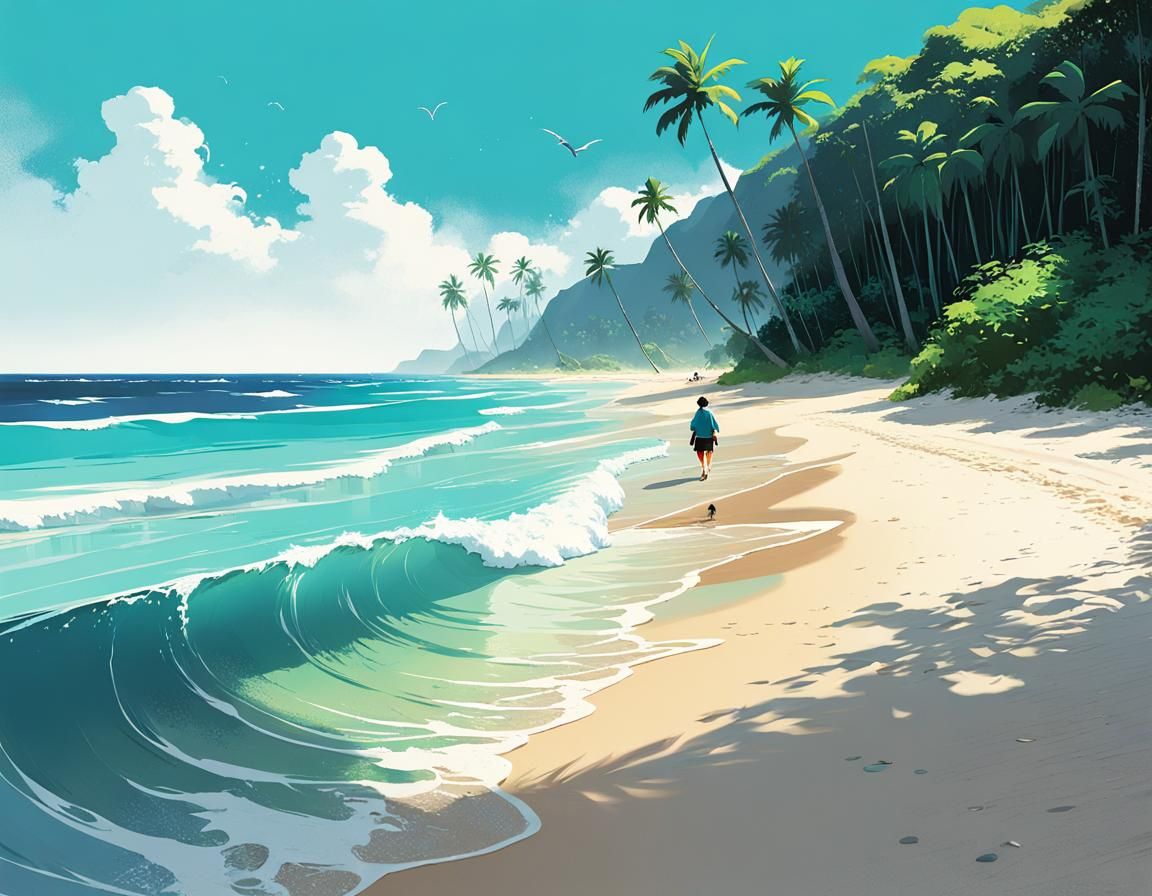 Tropical Beach Scene in Anime Style