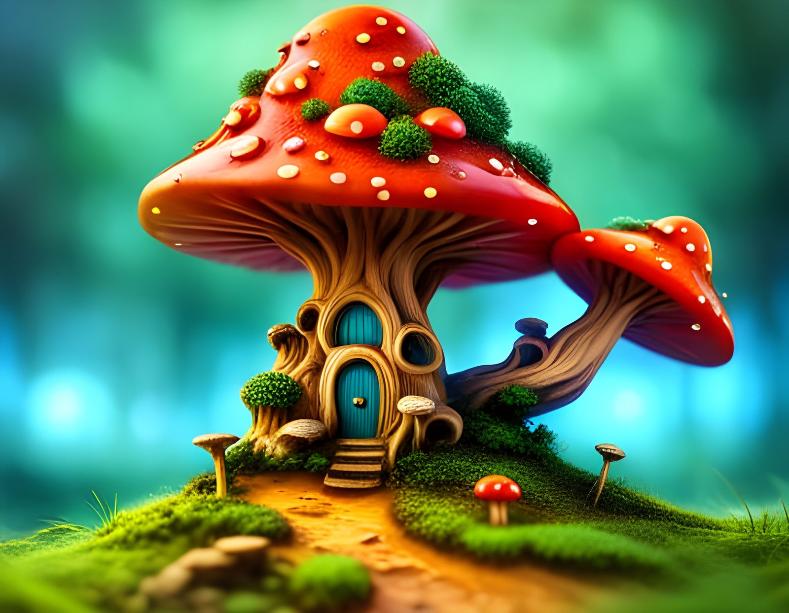 Miniature Mushroom Treehouse Kingdom in Macro 3D